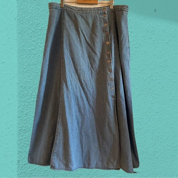 Vintage Chaus midi denim skirt button down - Picture 2 of 8